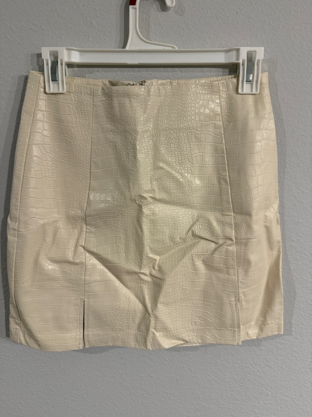 Alya Cream Croc-Embossed Faux Leather Mini Skirt